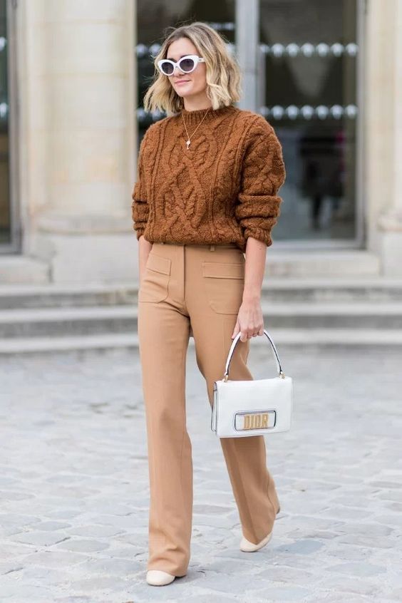 Cozy Chic in Khaki Cable Knit and Trousers